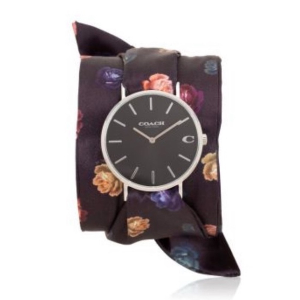 Coach- Perry Quartz Silver Dial Satin Scarf Watch